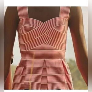 HD in Paris Anthropologie Cabana Red White Striped Peplum Bandage Tank Top Sz XL